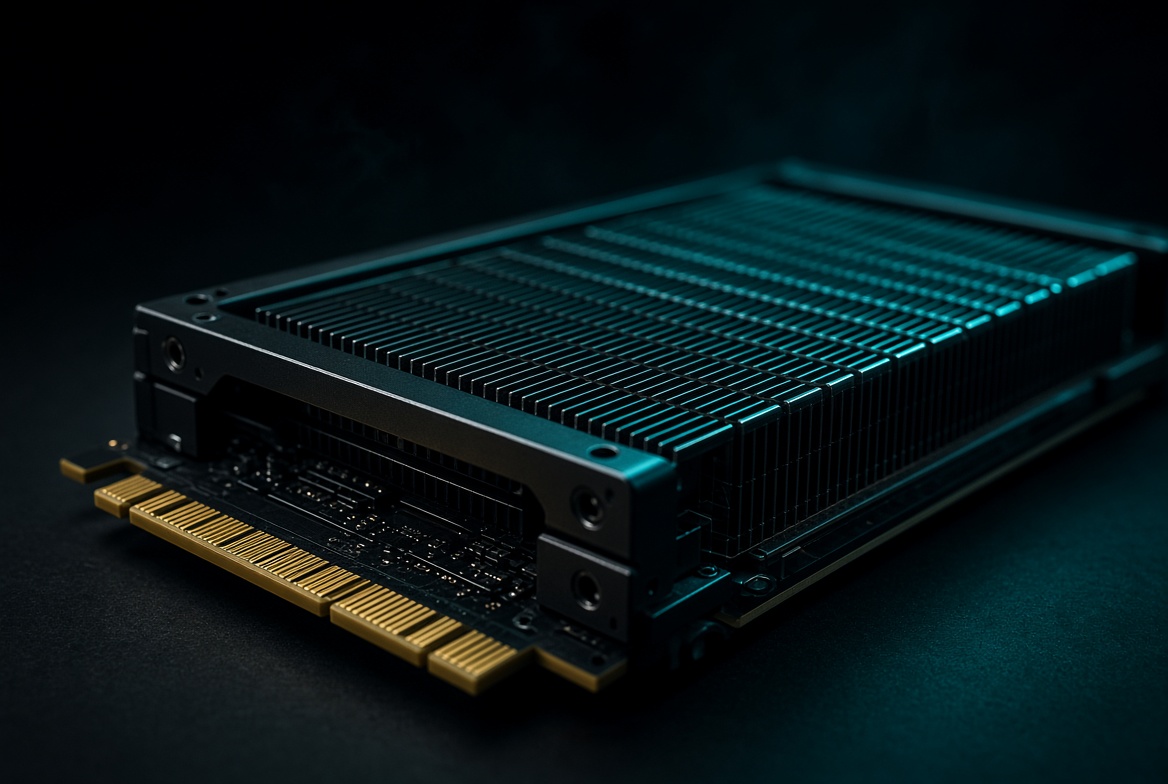 Close-up of a datacenter GPU accelerator card
